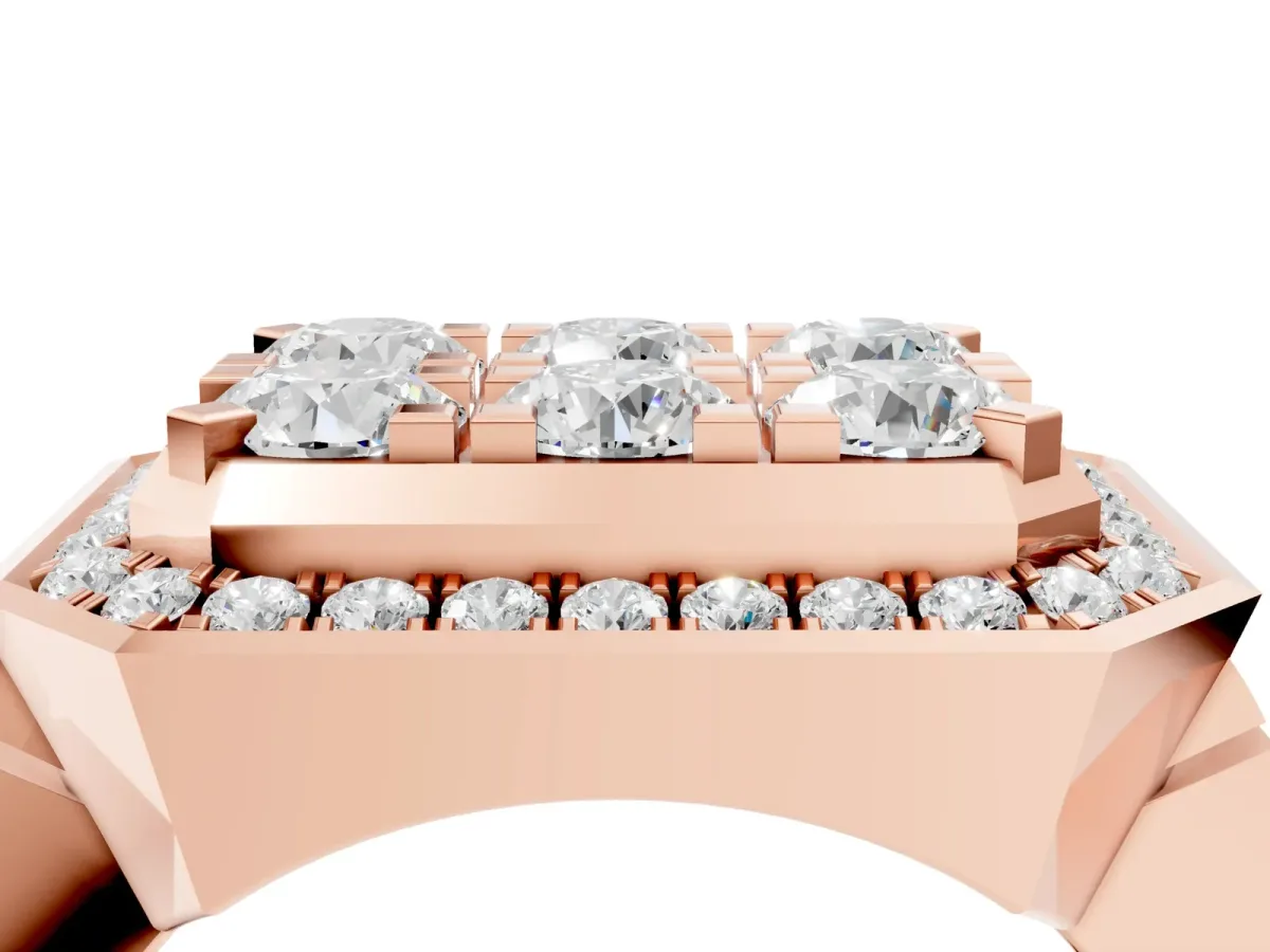 Round Diamond Cluster Halo Mens Ring Rose gold