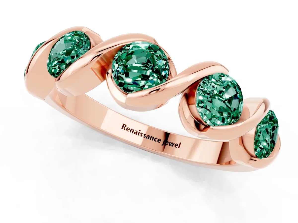 Round Green Sapphire Wave Band with Channel Setting and Shared Prongs Rose gold