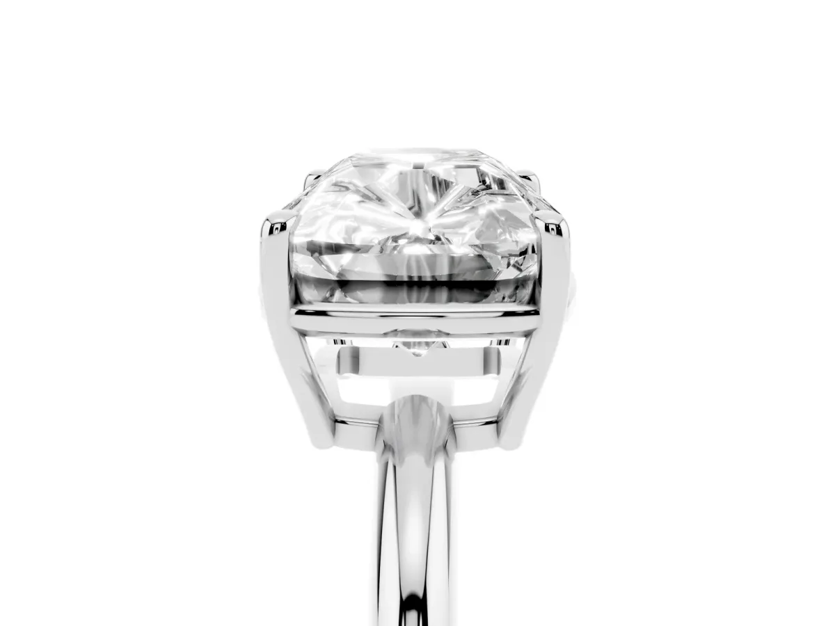 Old Mine Elongated Cushion Diamond East-West Bezel Set Four Claw Solitaire Ring Platinum