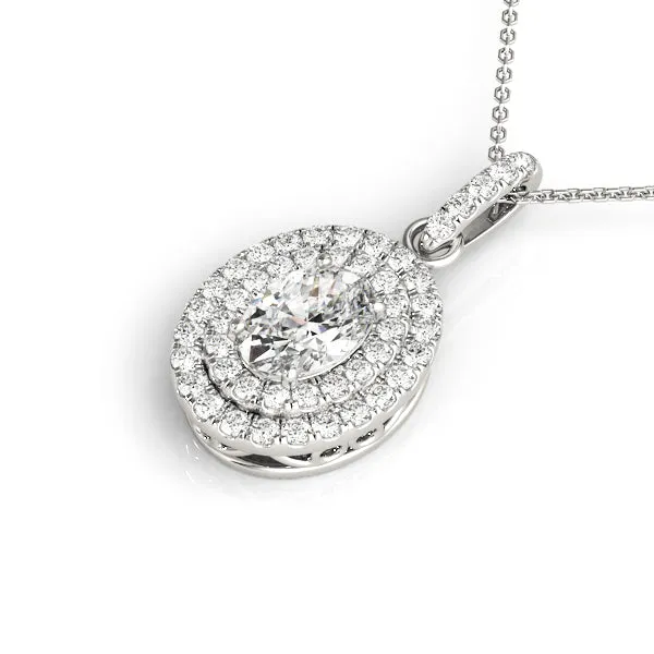 Oval Double Halo Diamond Pendant with Prong Setting White gold