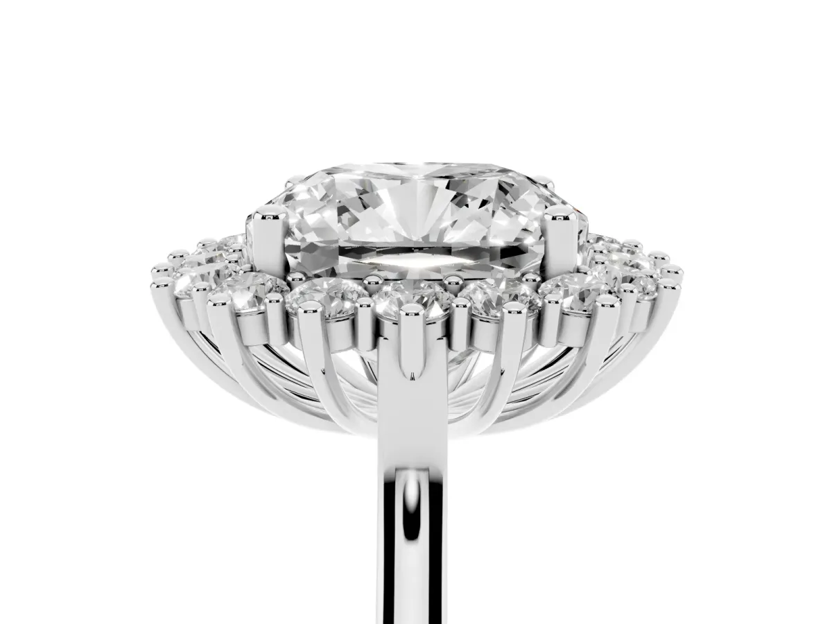 Cushion Diamond Halo Engagement Ring with Round Diamond Accents Silver