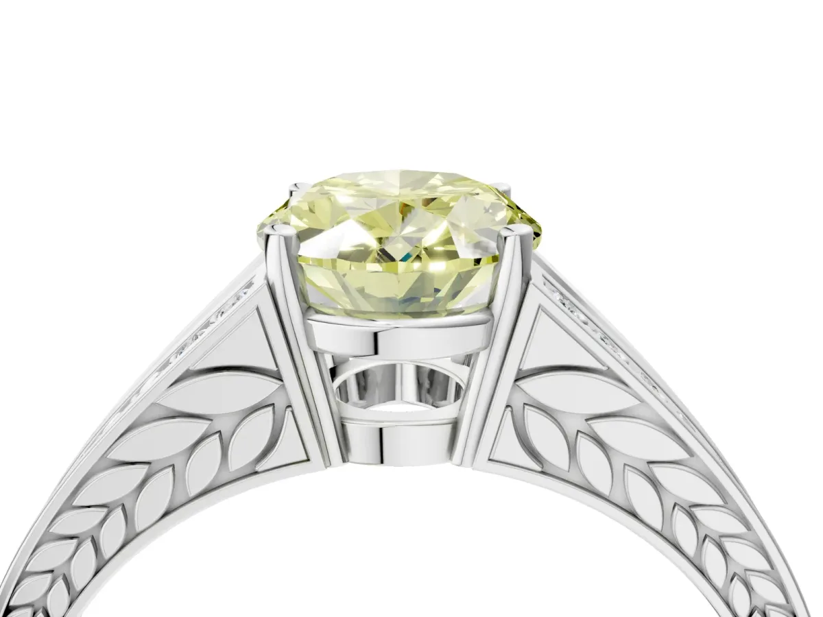 Fancy Yellow Oval Cut Diamond Split Shank Ring with Pavé Band and Four-Prong Setting White gold