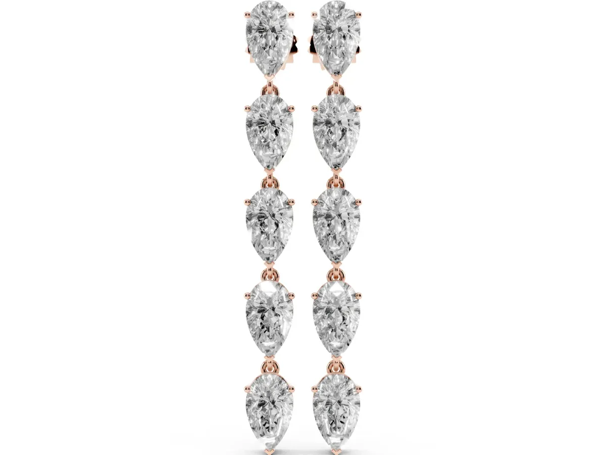 Pear Diamond Dangle Earrings with Pear Diamond Accents Rose gold