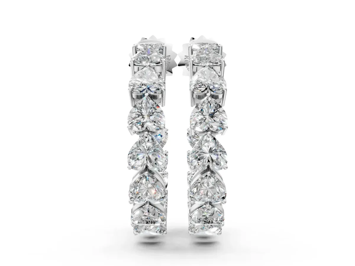 Heart Diamond Huggie Hoop Earrings Silver