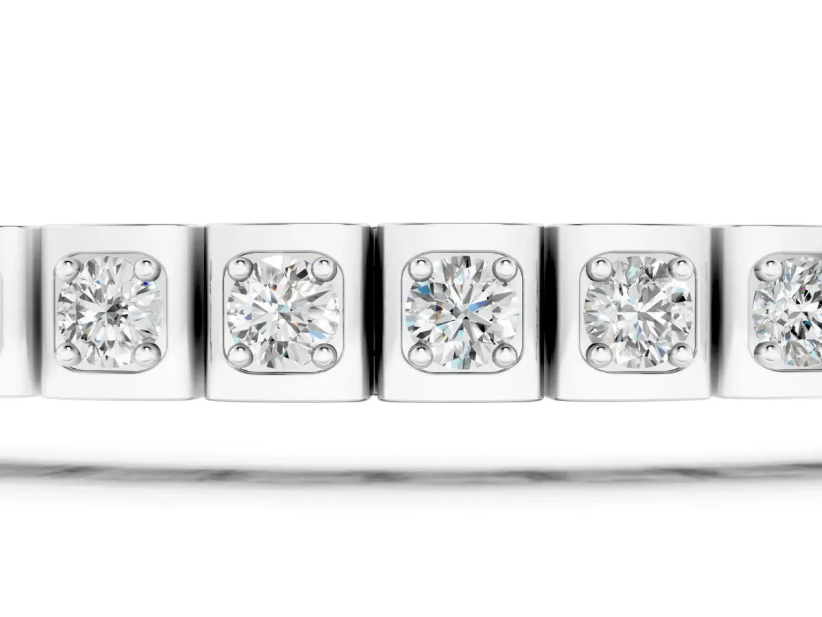 Square Channel Set Round Diamond Tennis Bracelet White gold