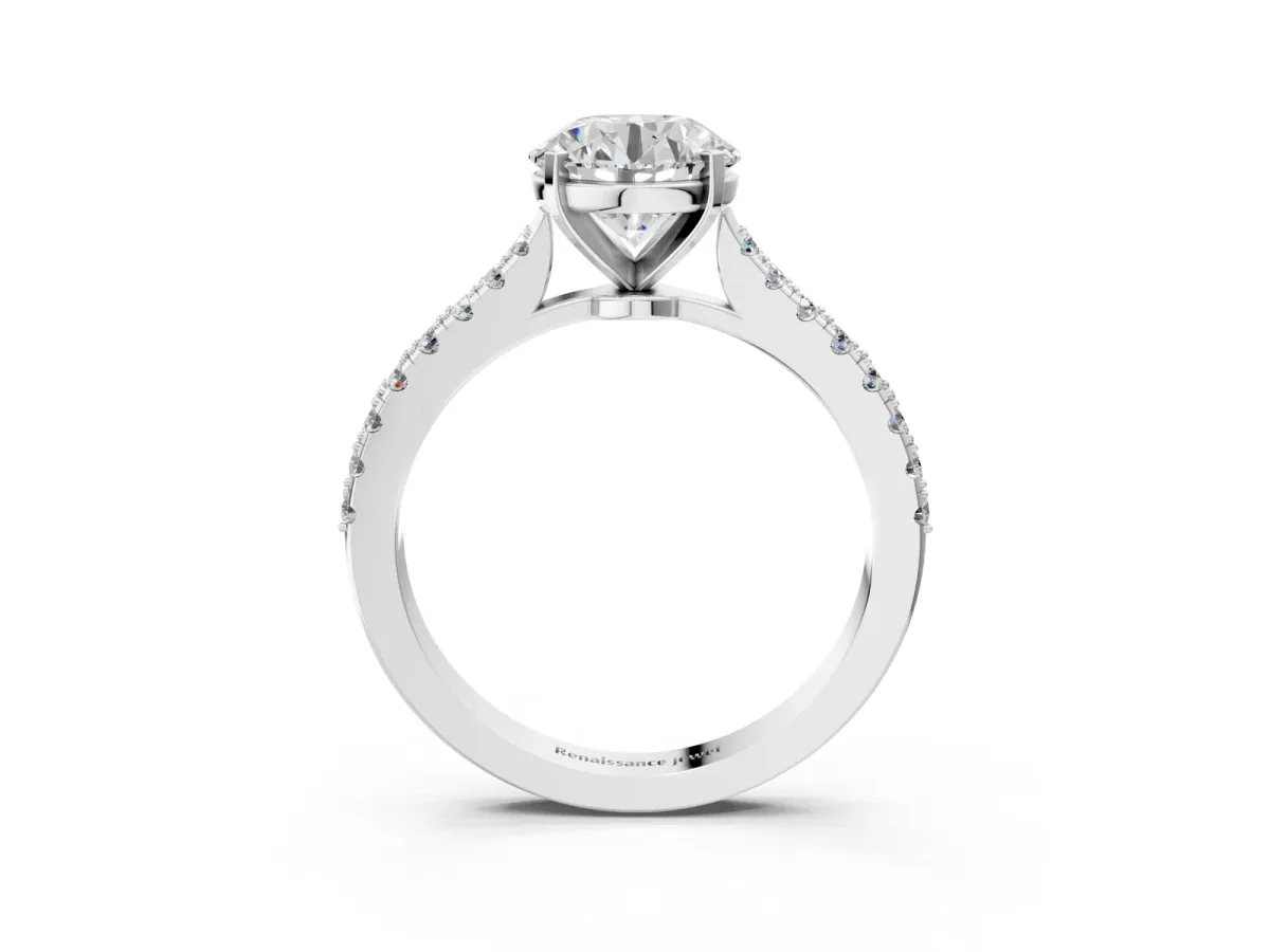 Asscher Cut Cut Solitaire Diamond Engagement Ring with Pave Band and Four-Prong Setting Silver