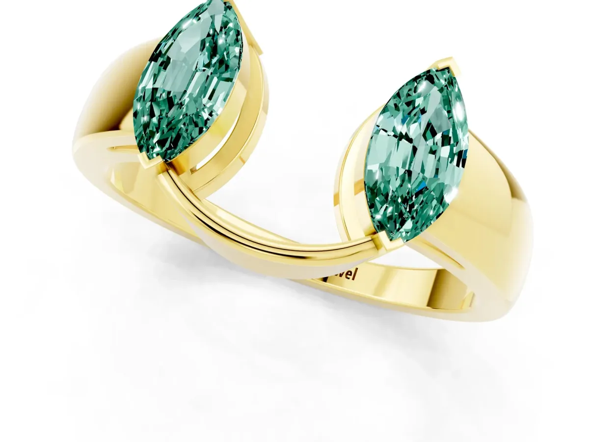 Marquise Green Sapphire Open Band Ring with Tension Setting Yellow gold