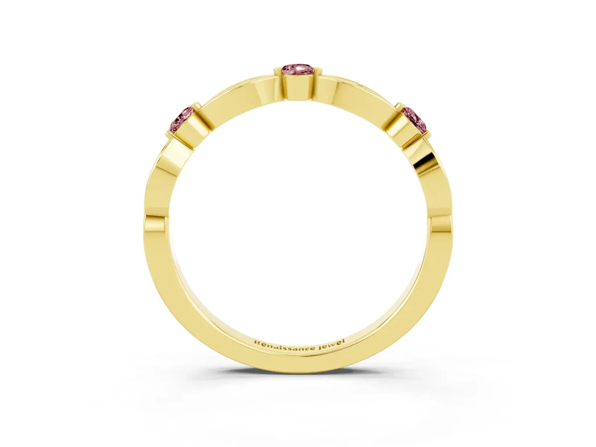 Marquise and Round Morganite Milgrain Band with Bezel Setting Yellow gold