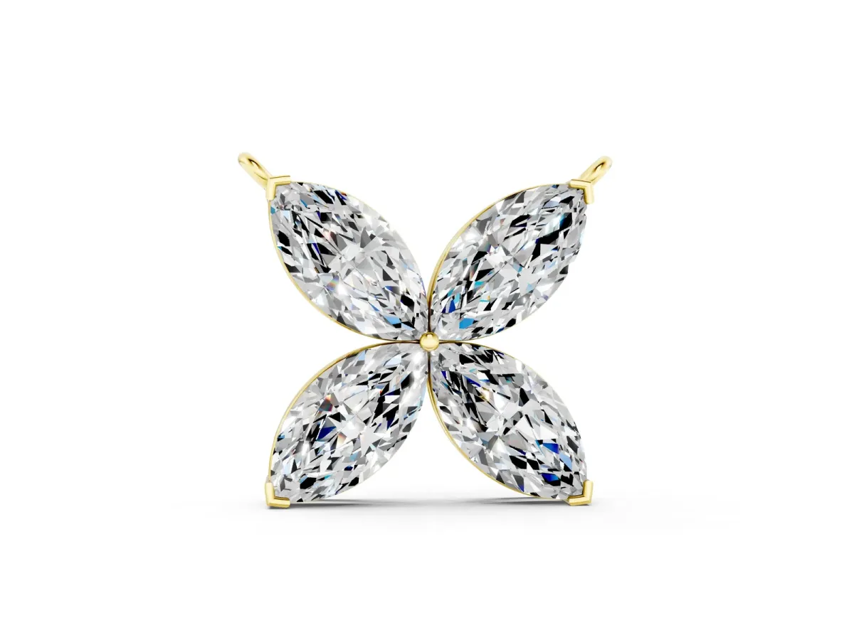 Four-Prong Marquise Diamond Flower Pendant Yellow gold
