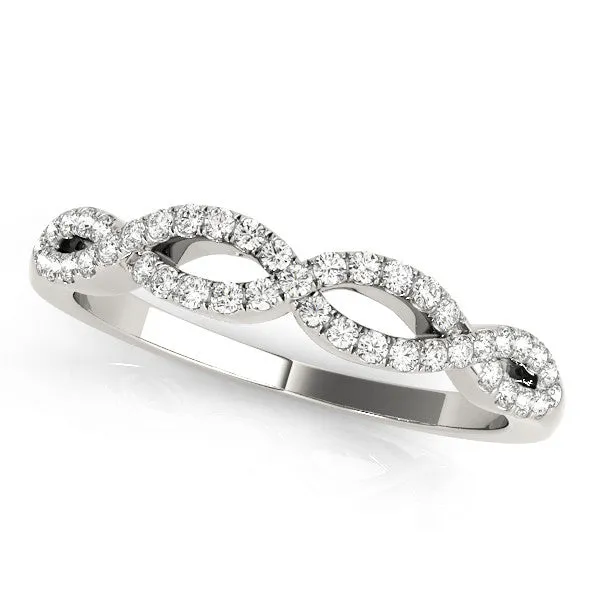Infinity Twist Diamond Pavé Band with Round Stones and Prong Setting Silver