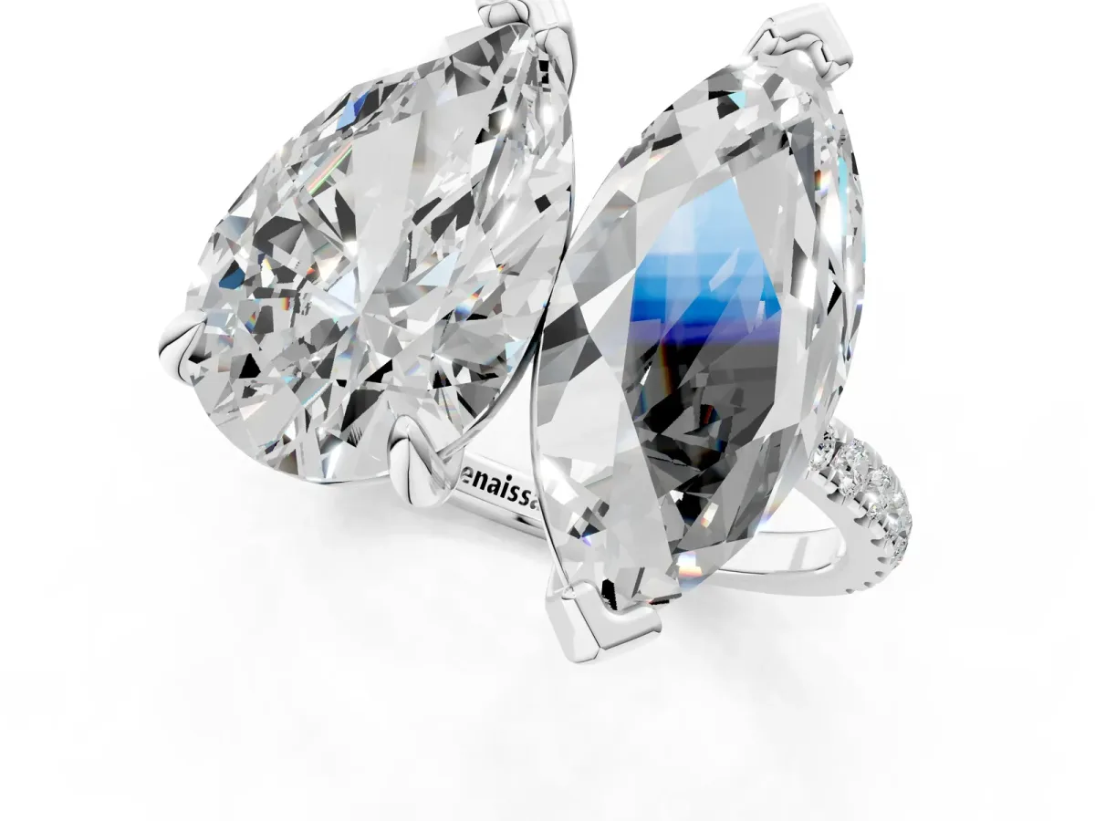 Pear and Marquise Toi Moi Ring with Prong Setting and Pave Band Silver
