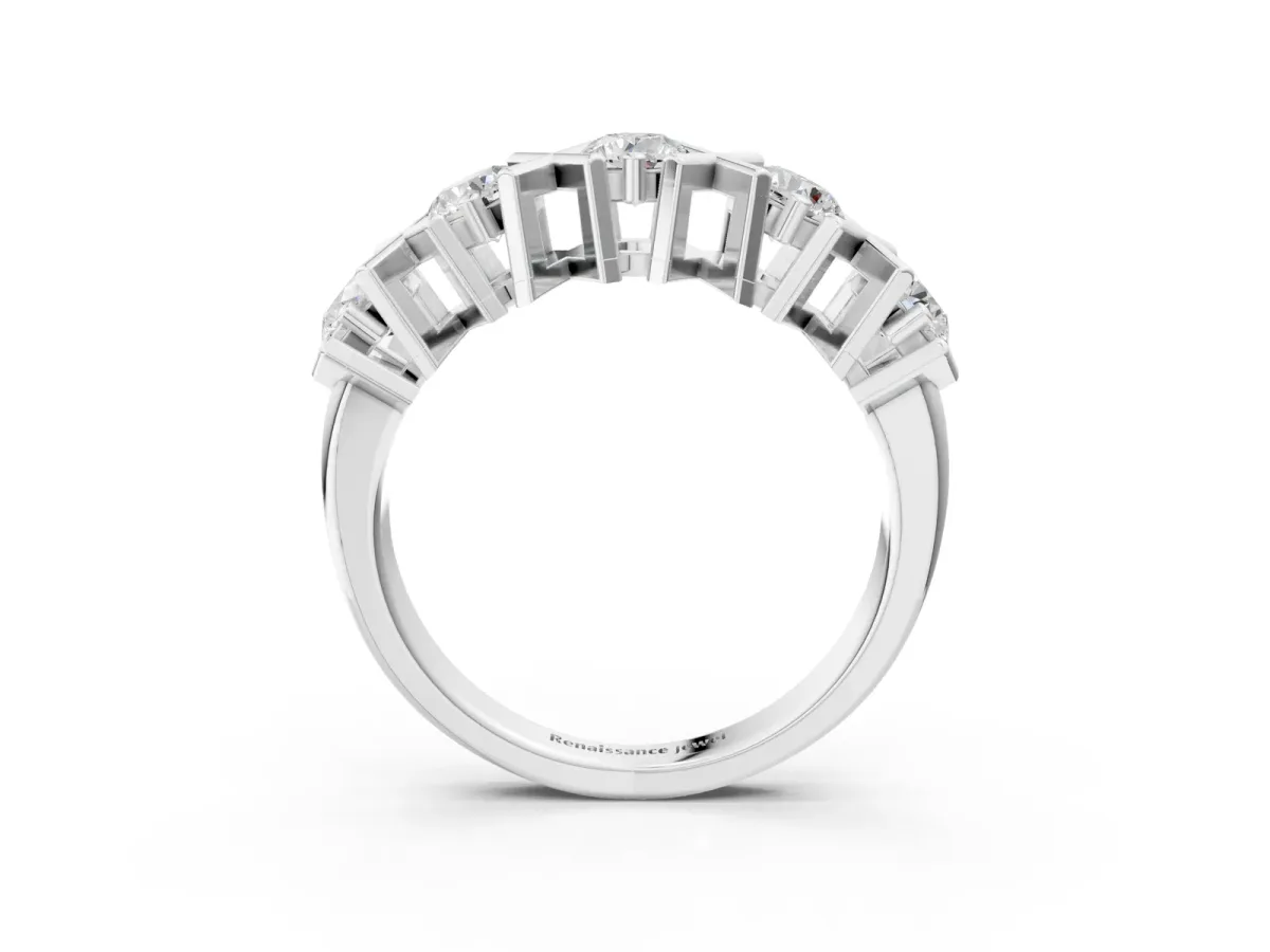 Round Diamond Channel Set Band with X-Prong Detail Silver