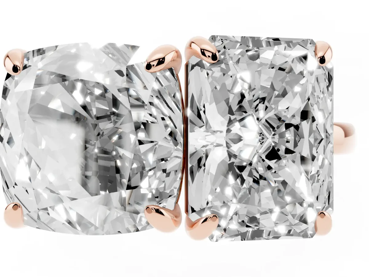 Cushion and Radiant Toi Moi Ring with Prong Setting and Plain Band Rose gold