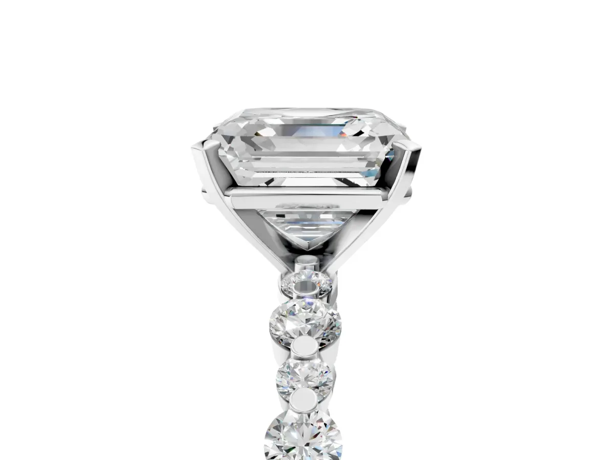 Asscher Cut Diamond Prong Set Engagement Ring with Pavé Band Platinum