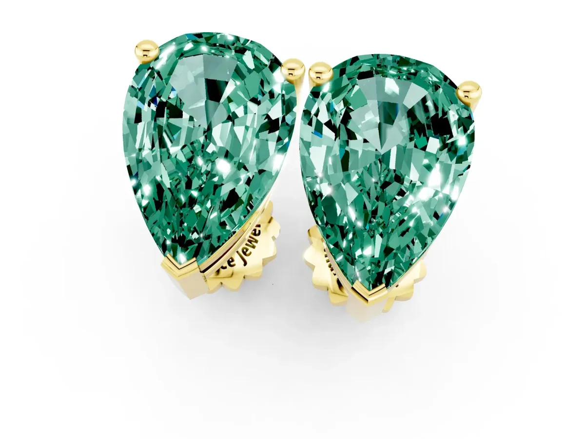 Pear Cut Green Sapphire Stud Earrings Yellow gold
