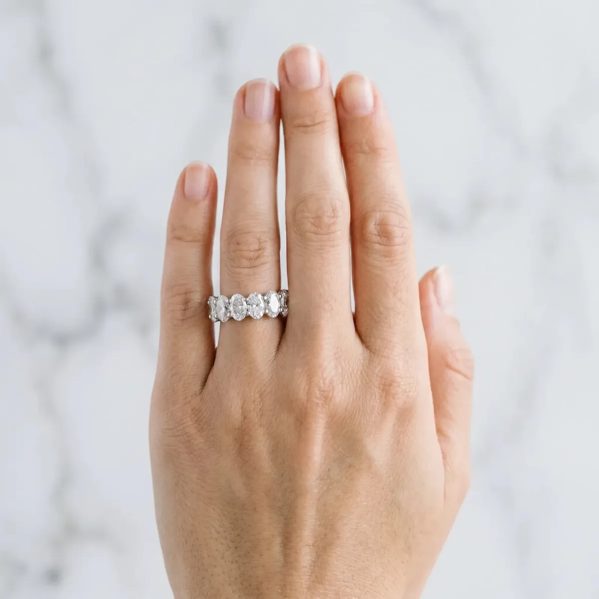 Oval Cut Diamond Eternity Band with Shared Prong Setting White gold