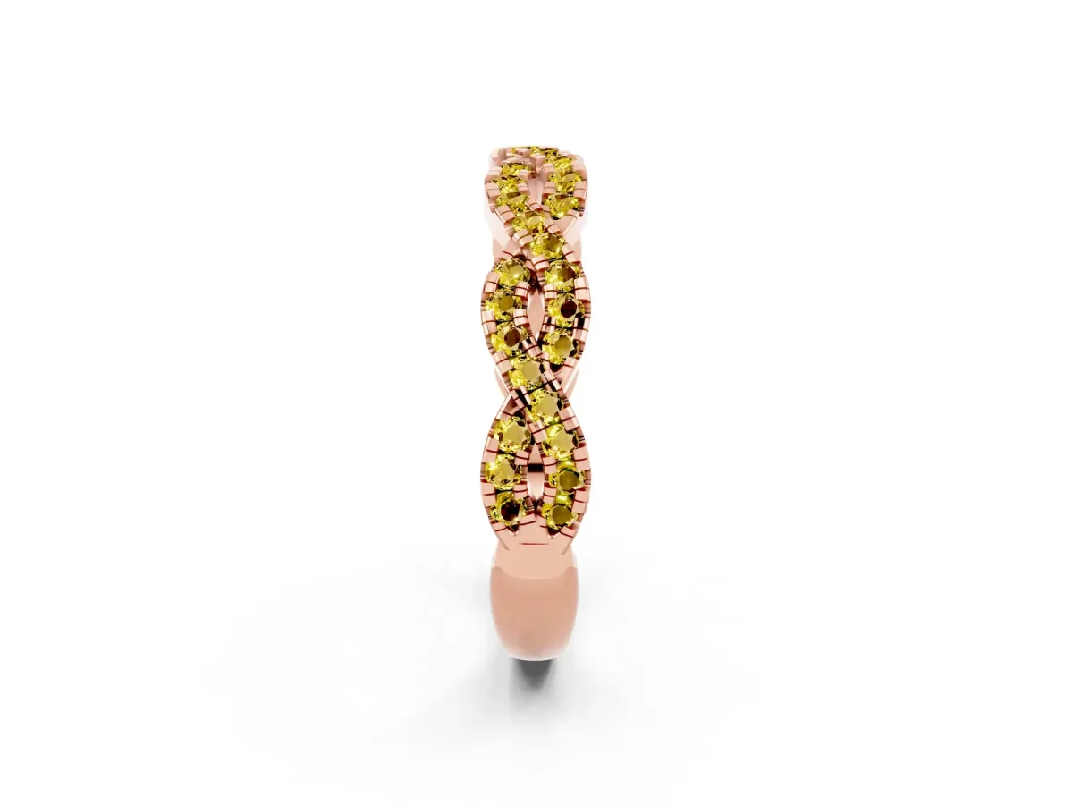 Round Yellow Sapphire Twisted Eternity Band with Pavé and Shared Prong Setting Rose gold