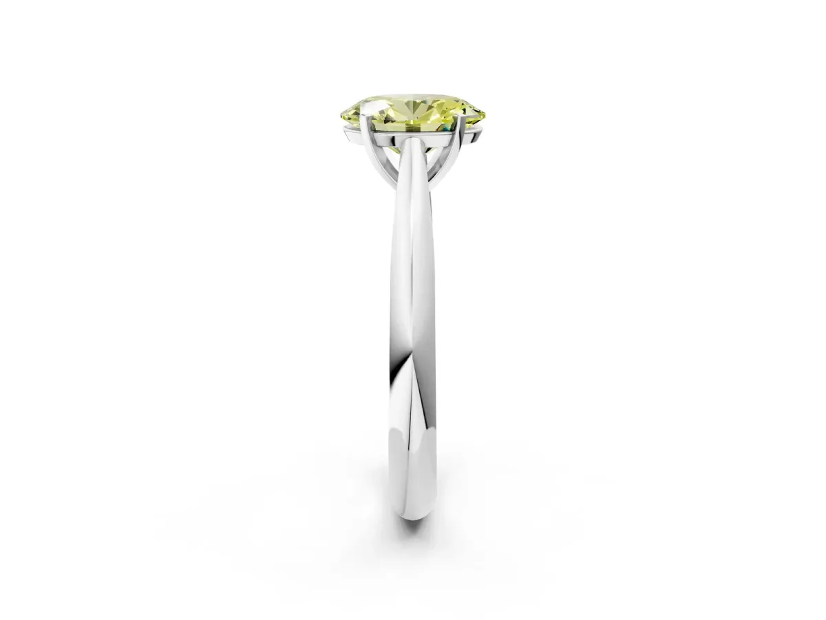 Fancy Yellow Oval Cut Diamond Solitaire Engagement Ring with Cathedral Setting and Four-Prong Mount Platinum