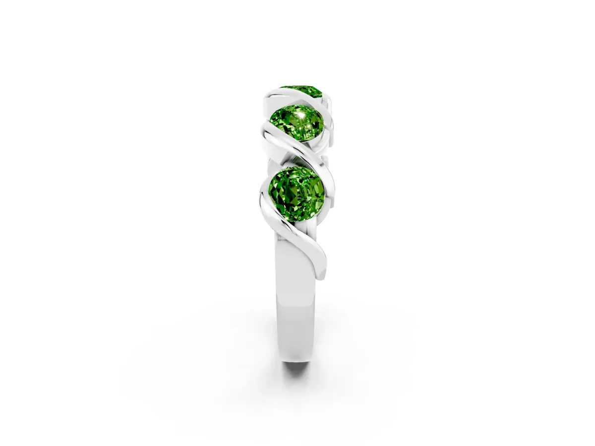 Round Peridot Wave Band with Channel Setting and Shared Prongs White gold