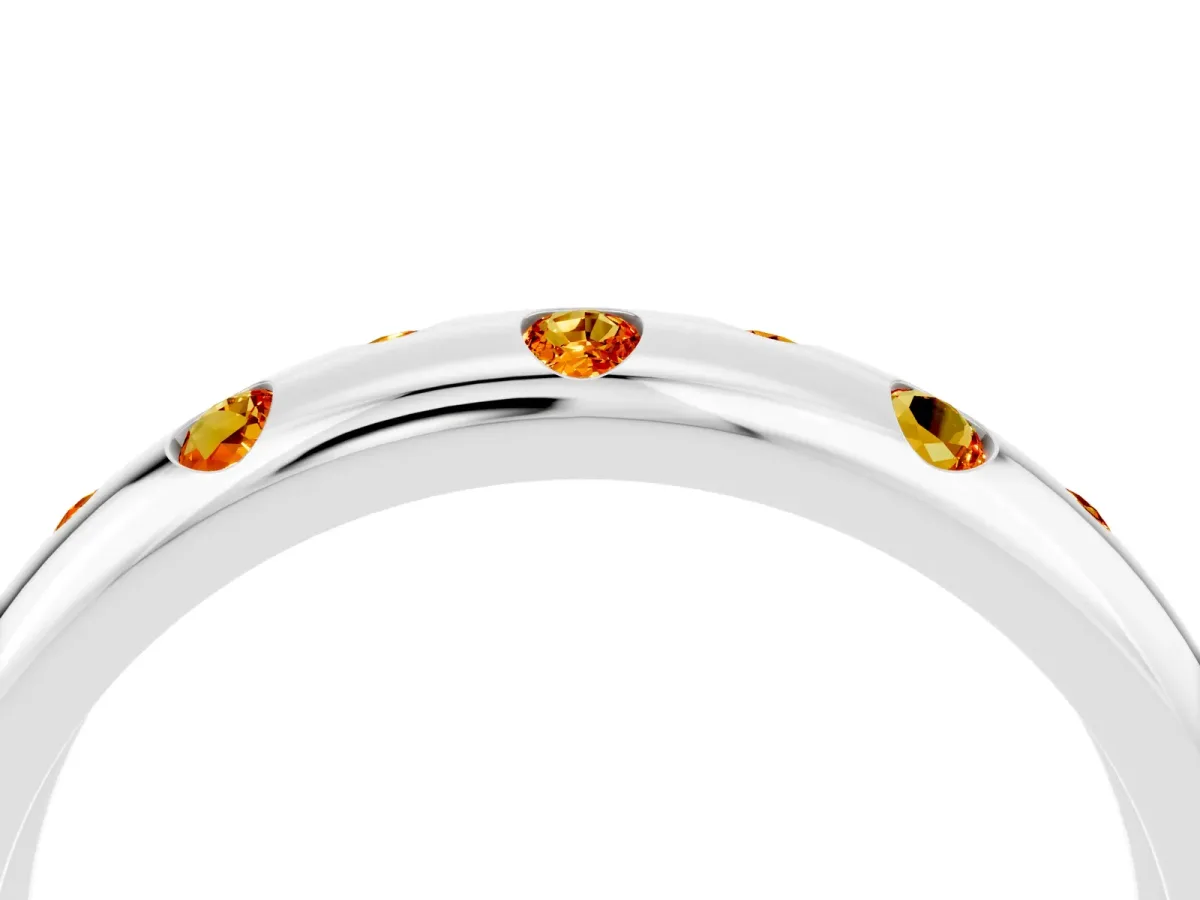 Round Citrine Flush-Set Comfort Fit Band Silver
