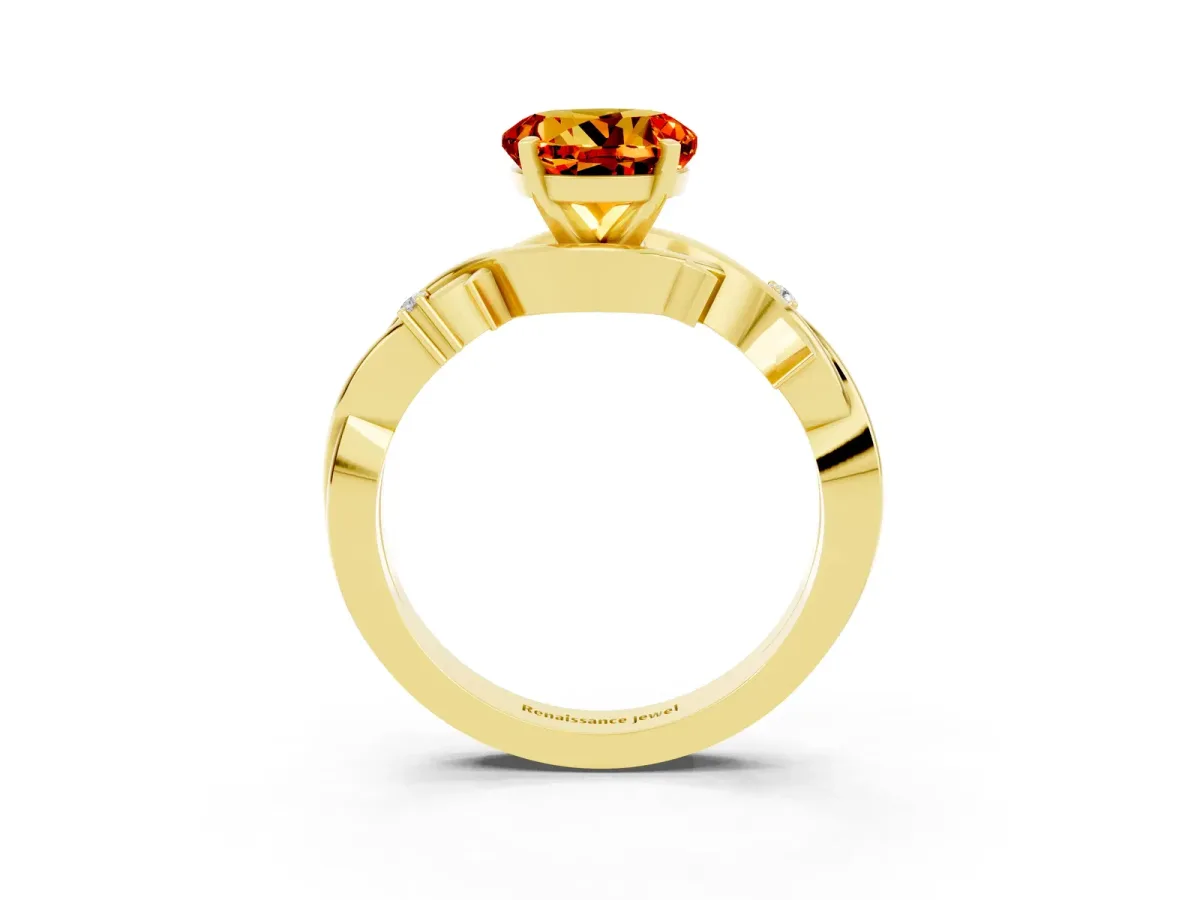 Round Cut Citrine Solitaire Ring with Twisted Band and Prong Setting Yellow gold