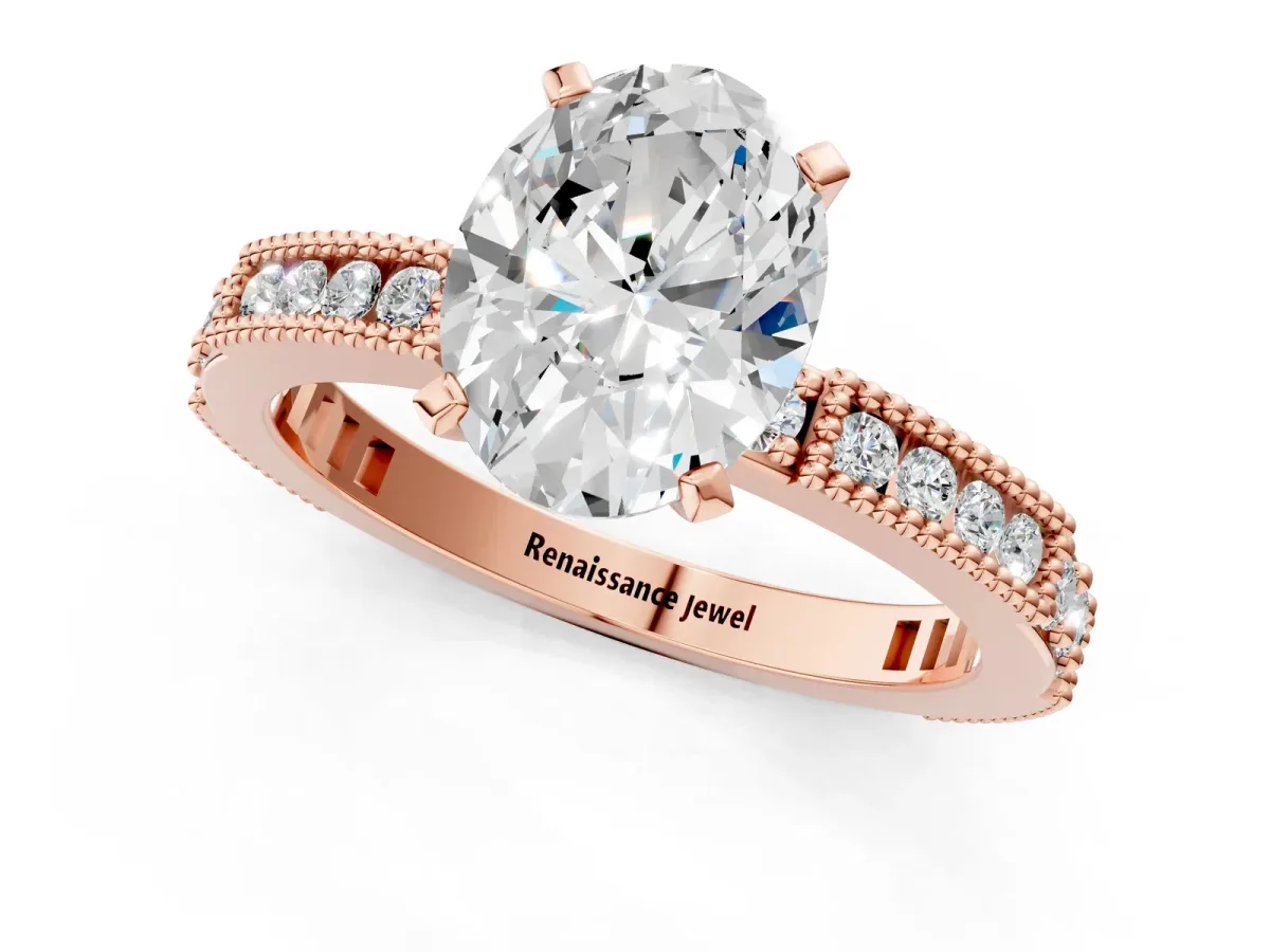 Oval Cut Solitaire with Pavé Band and Four-Prong Setting Rose gold