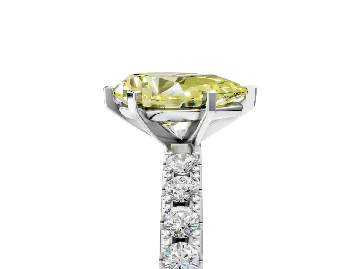Fancy Yellow Pear Cut Diamond Solitaire Pavé Band with Four-Prong Setting Silver
