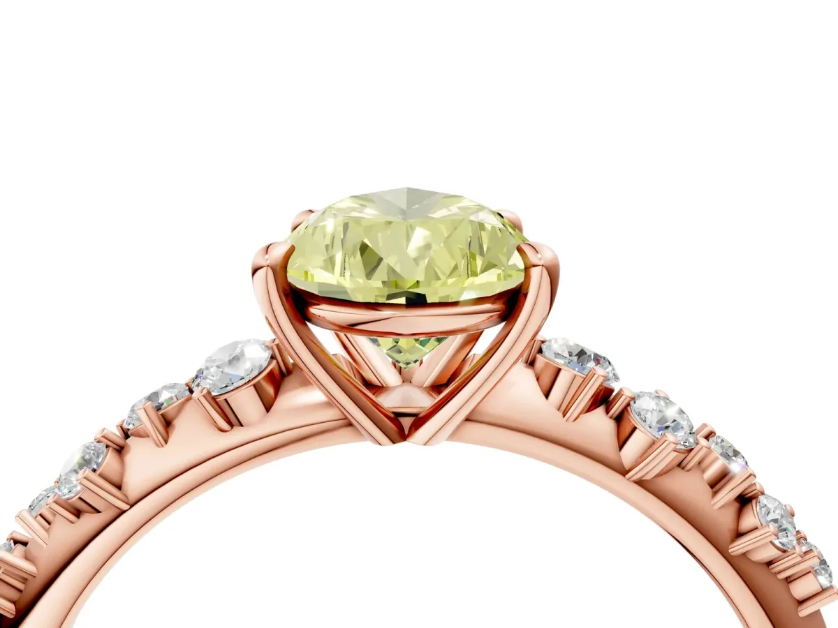 Fancy Yellow Pear Cut Diamond Cluster Side Stone Solitaire Ring with Prong Setting Rose gold