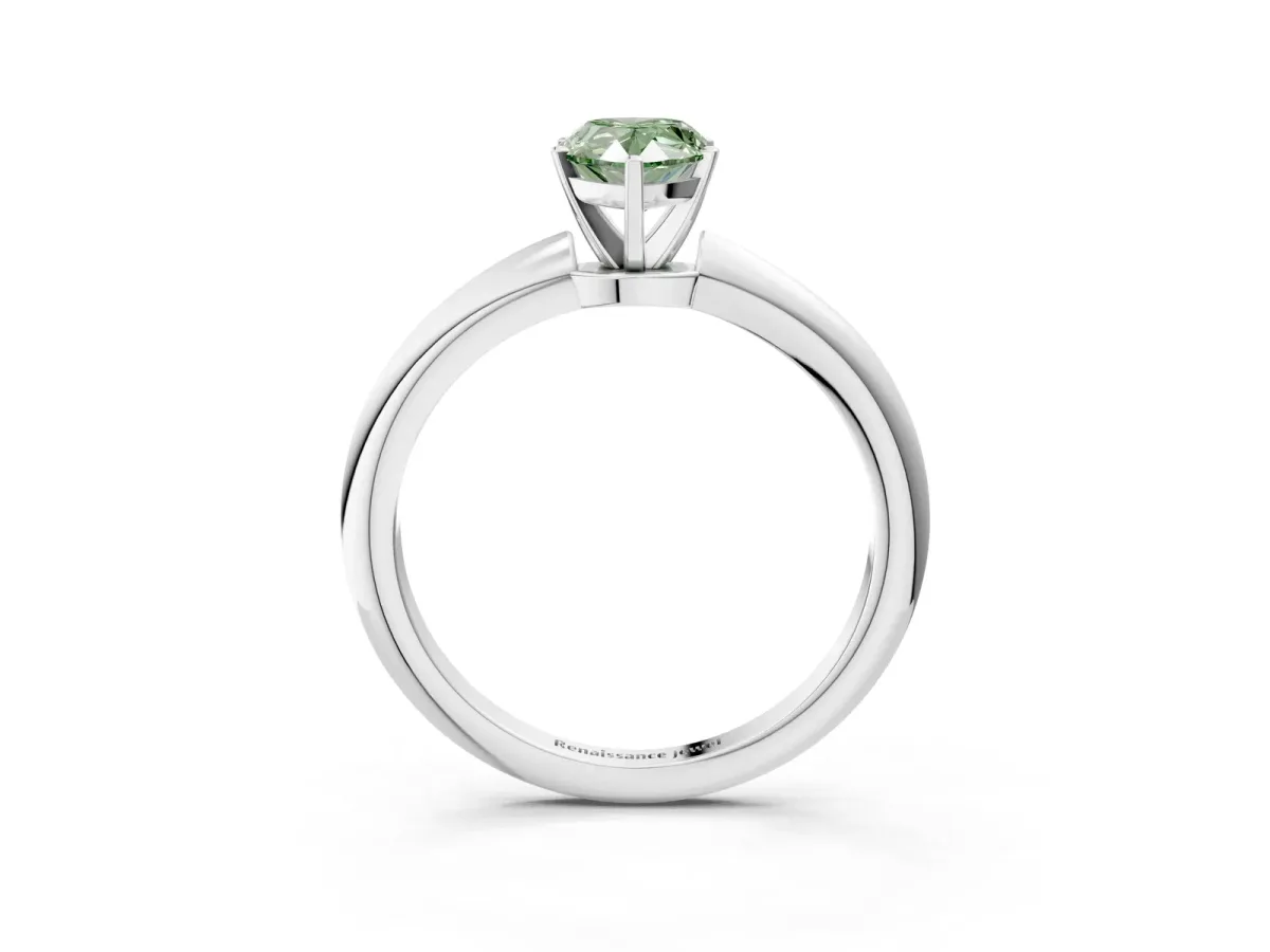 Fancy Green Pear Cut Diamond Solitaire Ring with Six-Prong Setting and Classic Band Silver