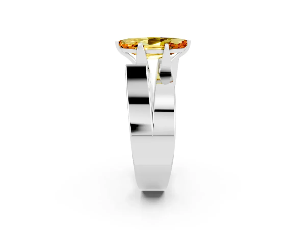 Modern Tension Set Marquise Cut Citrine Solitaire Wide Band Ring Silver