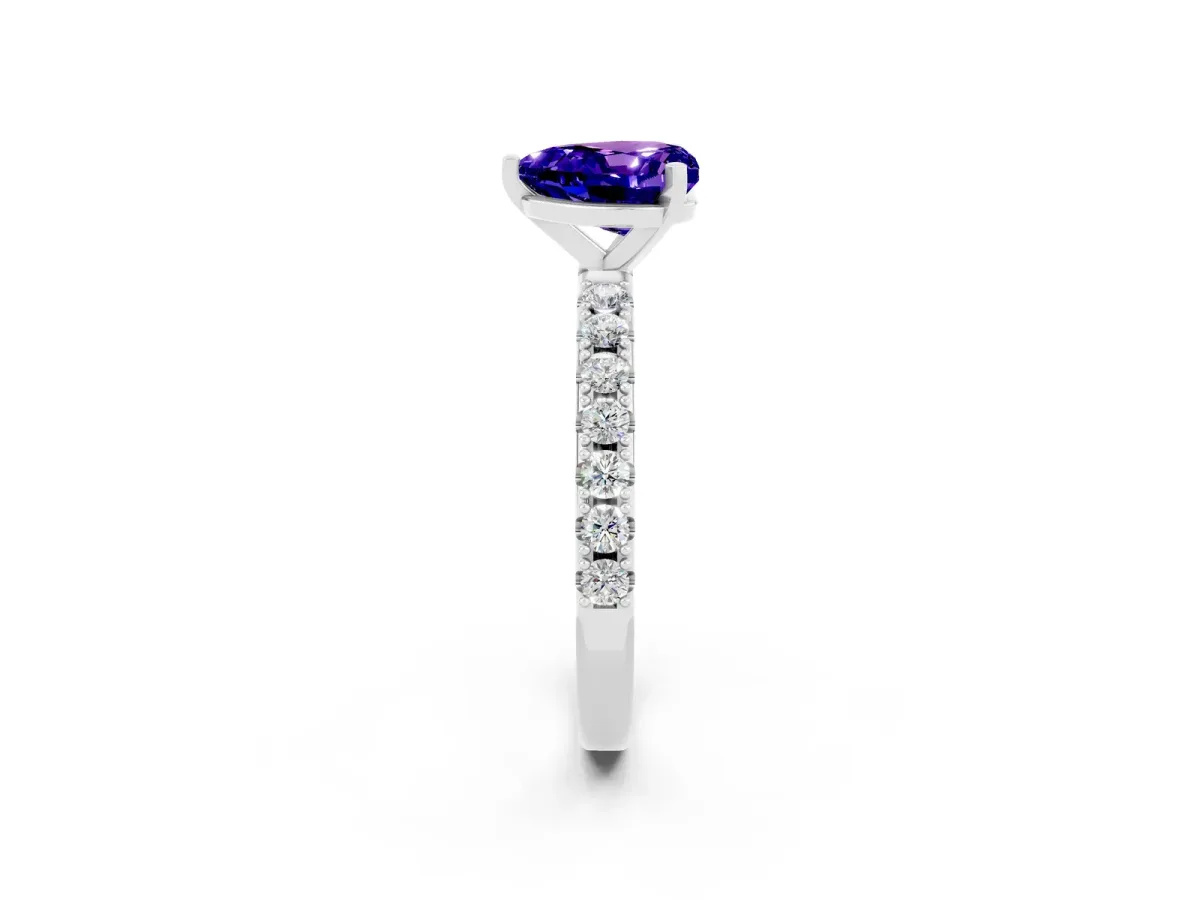 Heart Cut Tanzanite Solitaire Pavé Band with Four-Prong Setting Silver