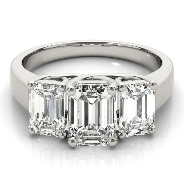 Three-Stone Asscher Cut Cut Diamond Ring with Prong Setting and Classic Band Platinum