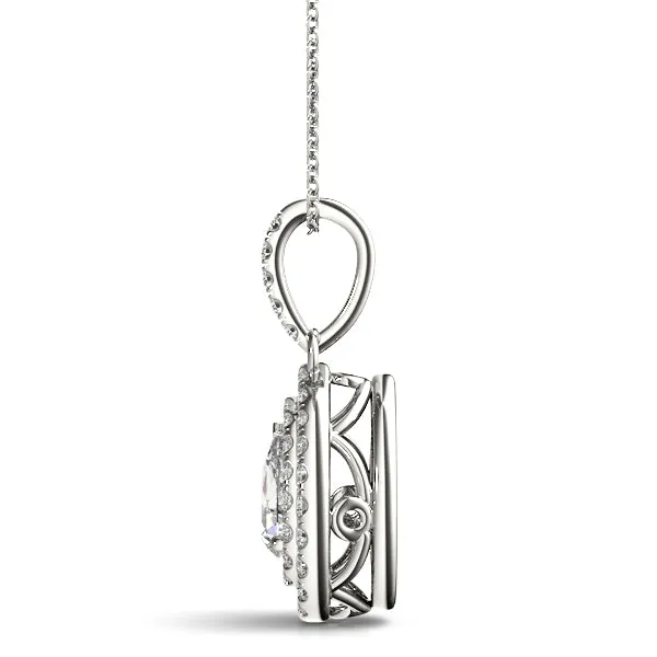 Double Halo Pear Diamond Pendant with Pavé Setting Silver