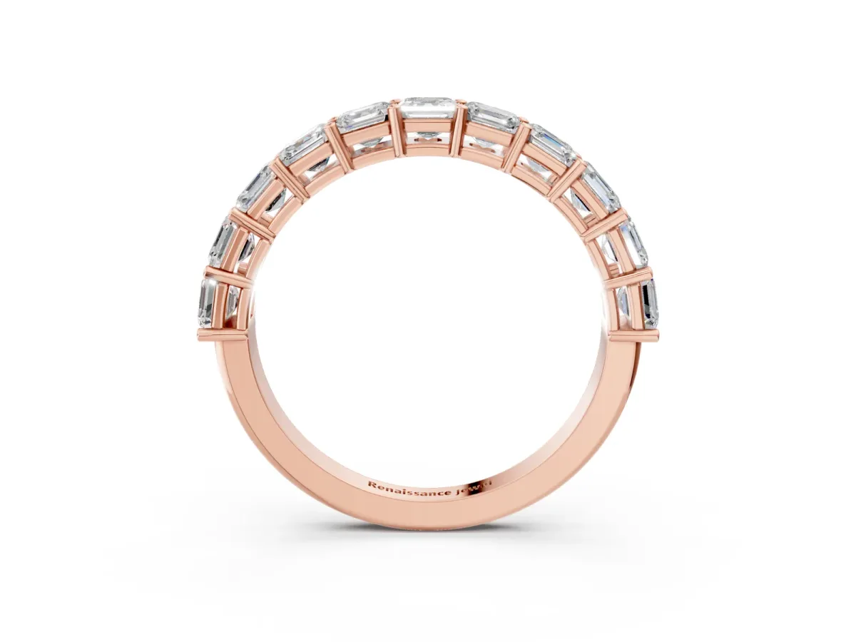 Asscher Cut Half Eternity Band with Shared Prong Setting Rose gold