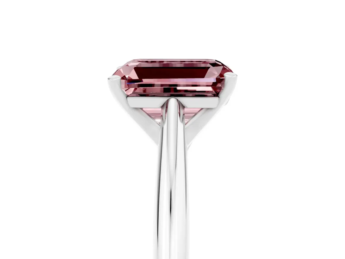 Emerald Cut Morganite Solitaire Engagement Ring with Cathedral Setting and Four-Prong Mount White gold