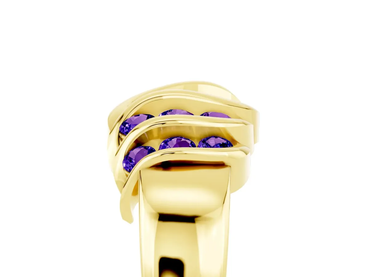 Round Tanzanite Multi-Row Crossover Band Yellow gold