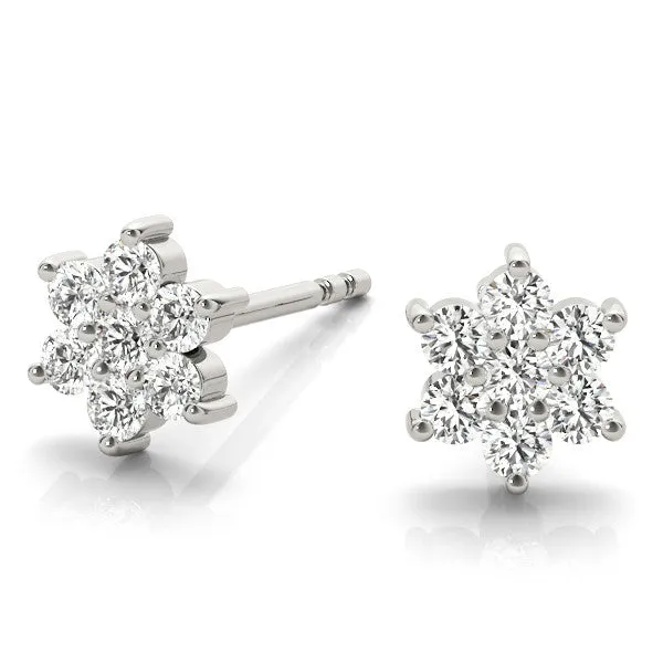 Cluster Round Diamond Stud Earrings White gold