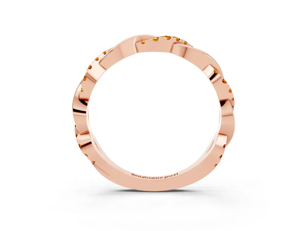 Round Citrine Twist Eternity Band with Pavé Setting Rose gold