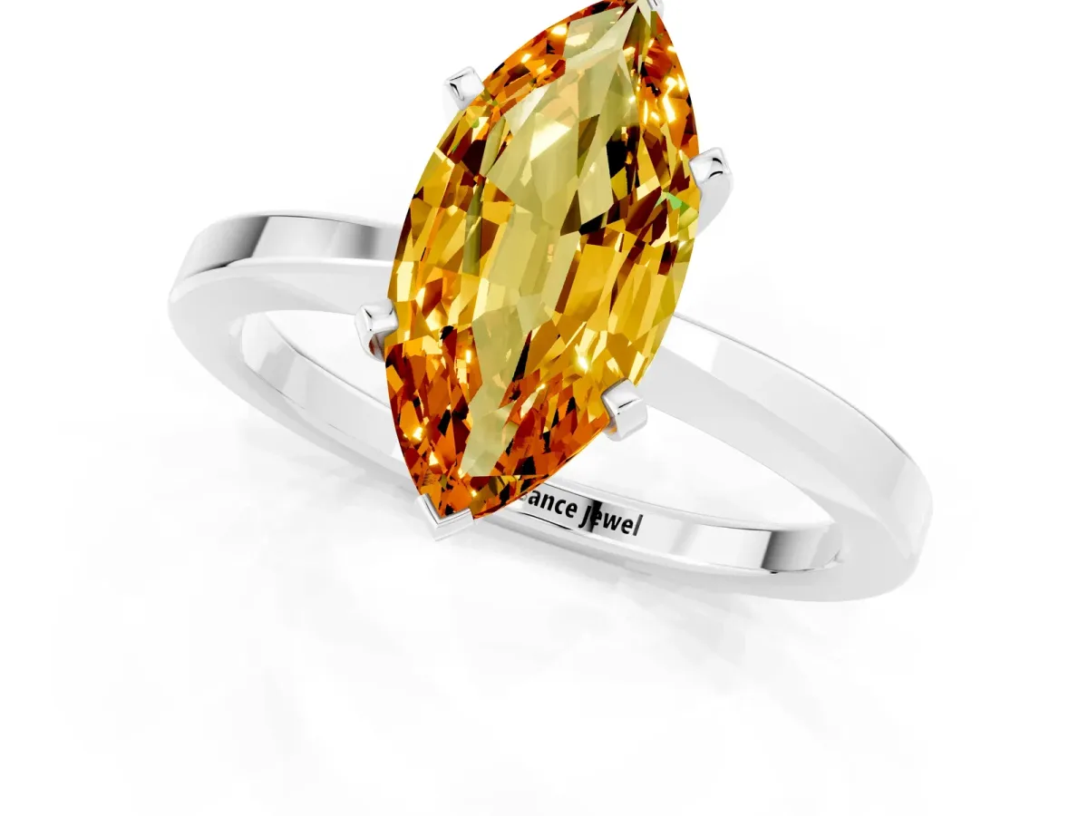 Marquise Cut Citrine Solitaire Engagement Ring with Classic Band and Four-Prong Setting Silver