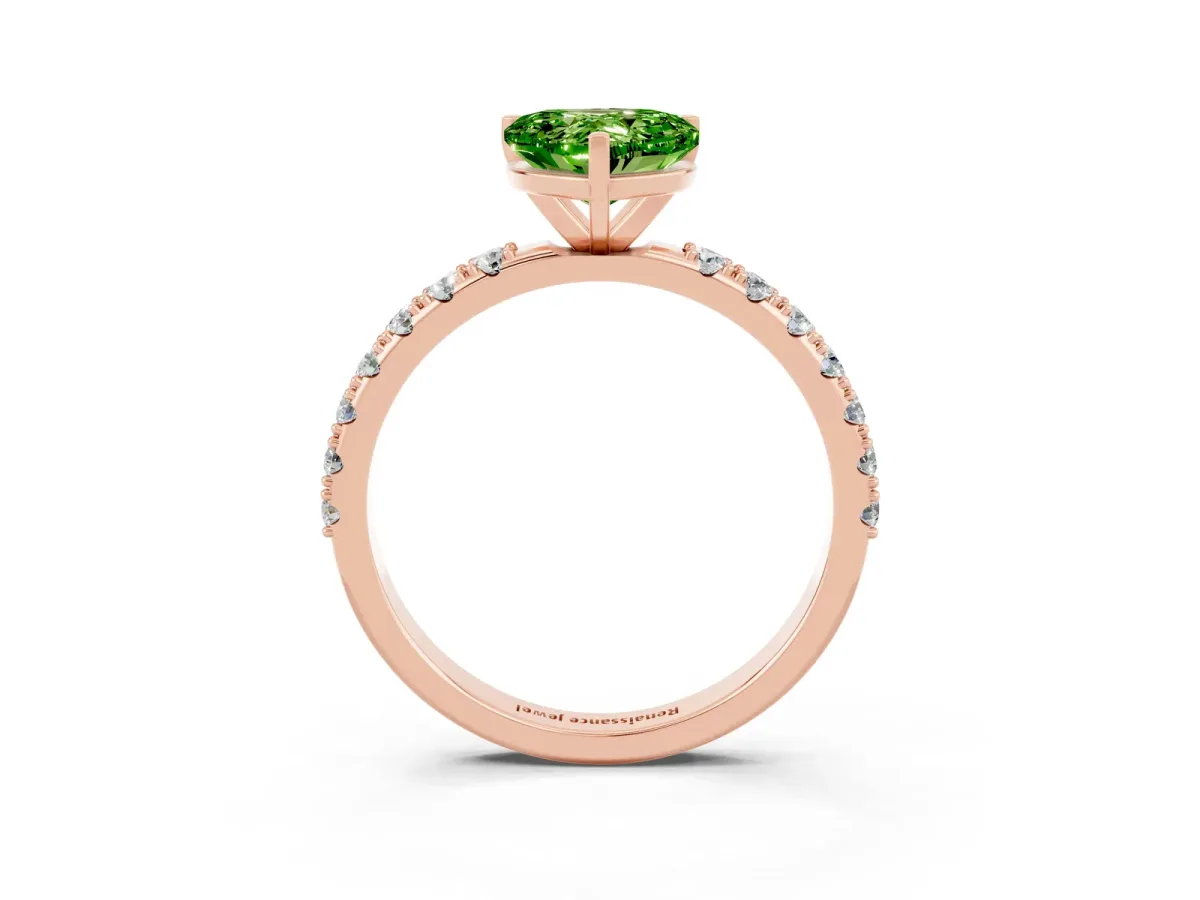 Heart Cut Peridot Solitaire Pavé Band with Four-Prong Setting Rose gold