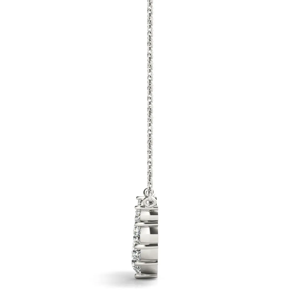 Round Diamond Graduated V-Prong Necklace Silver