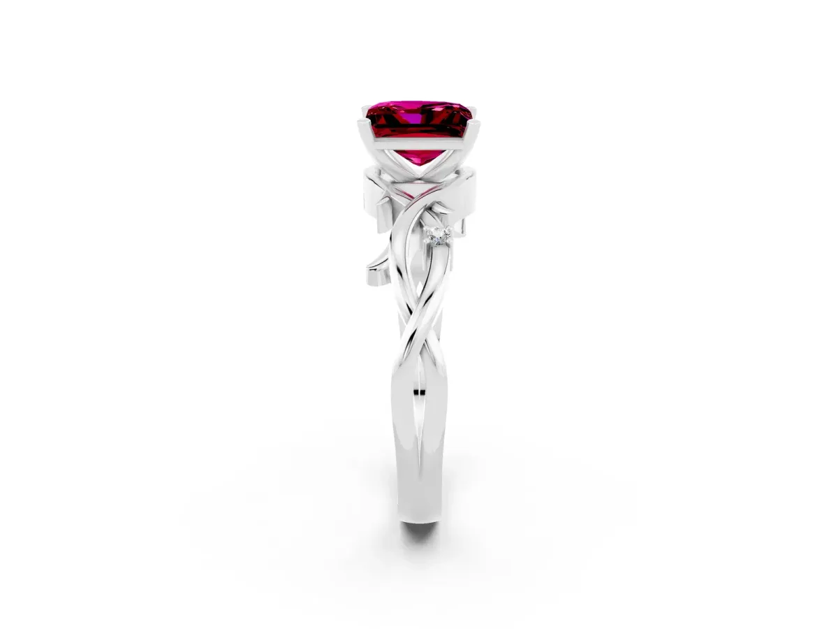 Princess Cut Garnet Solitaire Ring with Twisted Band and Prong Setting Silver