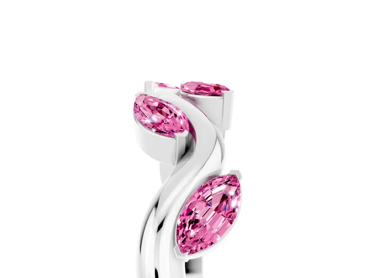 Marquise Pink Sapphire Twisted Band with Prong Setting Silver