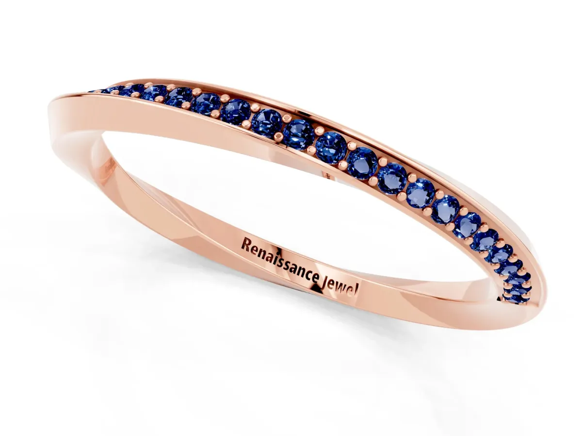 Pavé Round Blue Sapphire Twist Band Rose gold