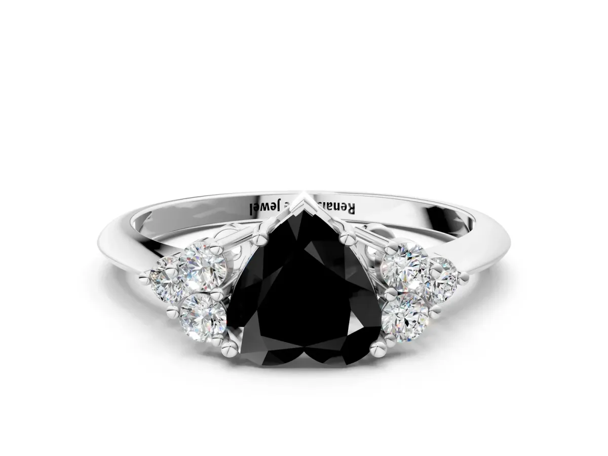Fancy Black Heart Cut Cut Diamond Cluster Ring with Solitaire Band and Four-Prong Setting Platinum