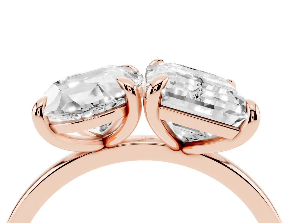 Oval and Radiant Toi Moi Ring with Prong Setting and Plain Band Rose gold
