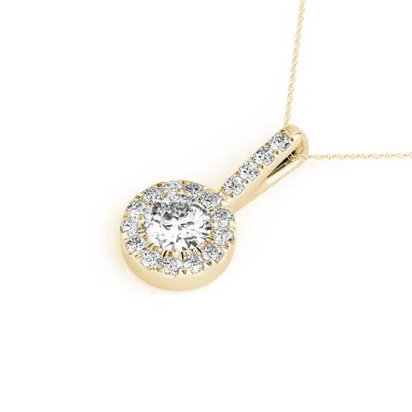 Halo Round Diamond Prong Pendant Yellow gold
