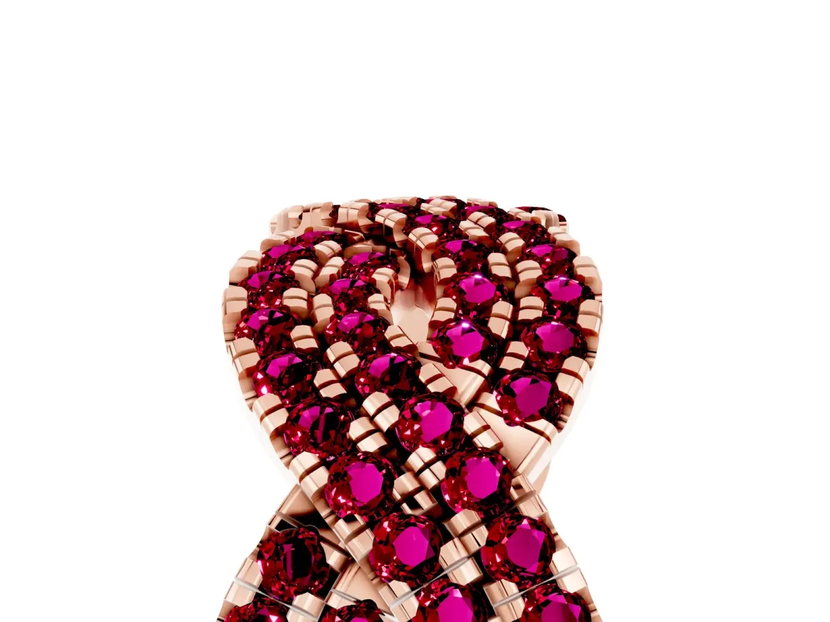Pavé Round Garnet Infinity Twist Band with Shared Prong Setting Rose gold