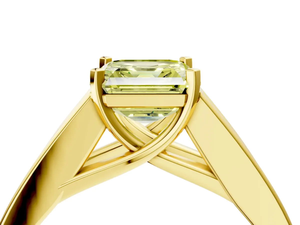 Fancy Yellow Asscher Cut Cut Channel Set Solitaire Ring with Four-Prong Setting Yellow gold
