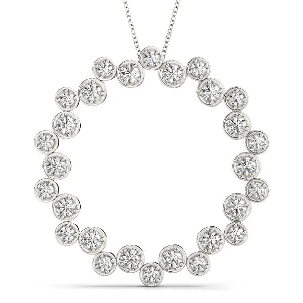 Bezel Set Round Diamond Circle Pendant White gold